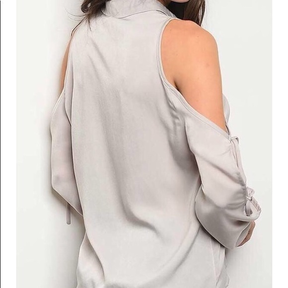 Button Down Cold Shoulder - Picture 2 of 2